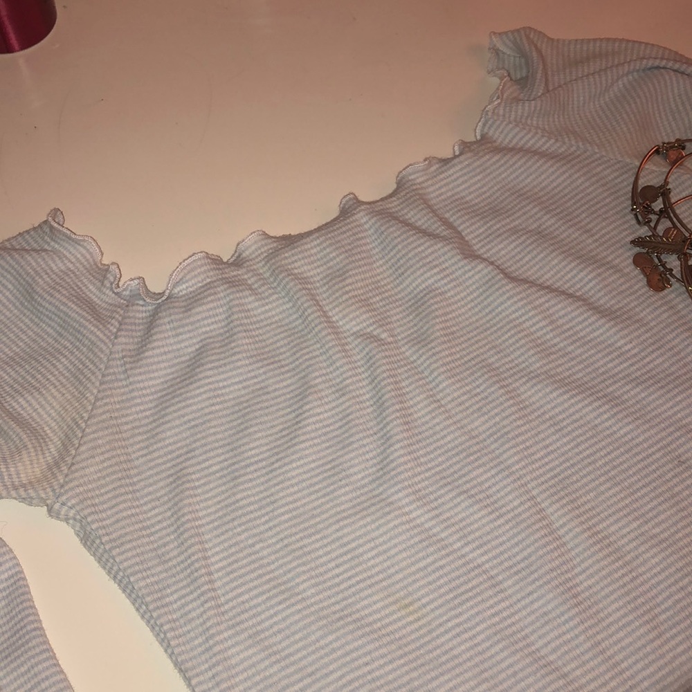 Baby blue stripped off the shoulder top